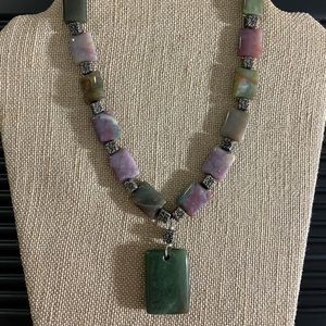 Natural Stone Beaded Statement Piece Pendant Necklace